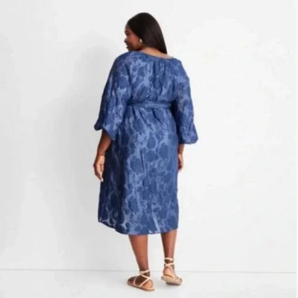 Puff Sleeve Belted Midi Dress - Future Collective with Jenny K. Lopez Navy M - Picture 5 of 6